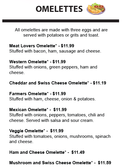 omelettes menu