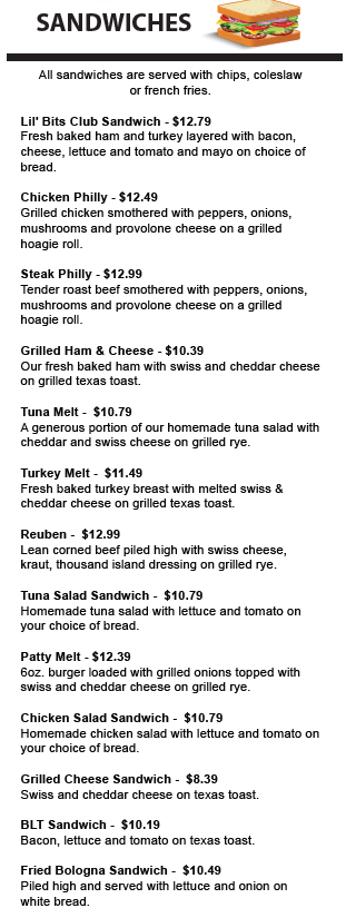 sandwiches menu